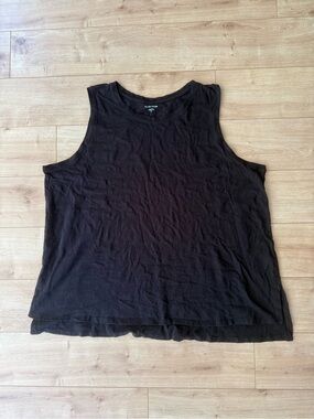 Eileen Fisher Black Organic Cotton Sleeveless Tunic Tank Top 3X Layered Hem